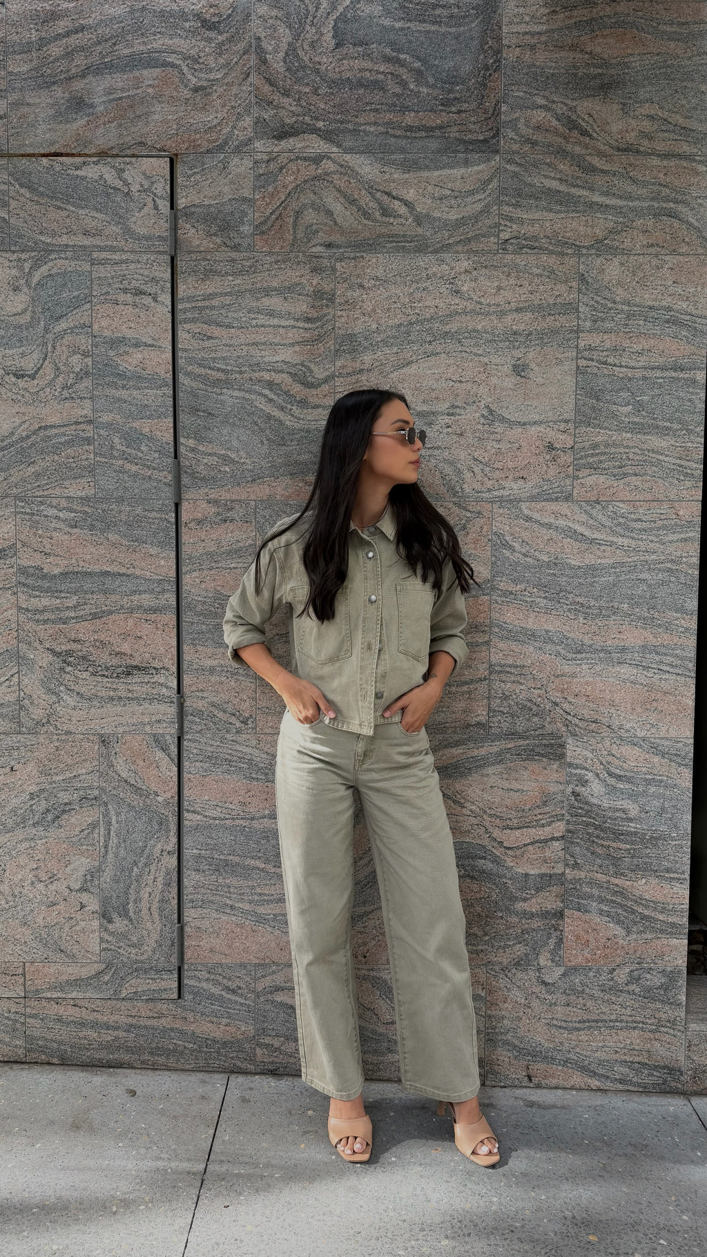Clare Wide Leg Jean - Olive Denim