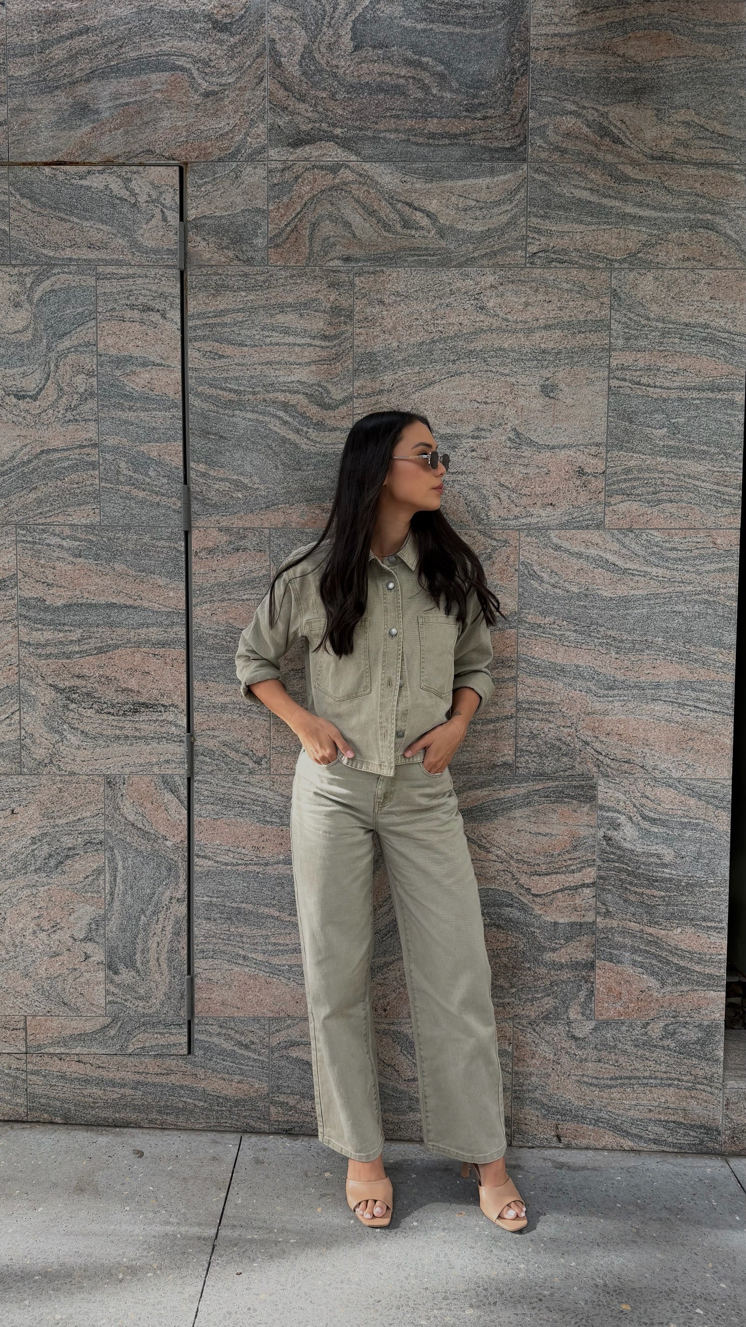 Clare Wide Leg Jean - Olive Denim