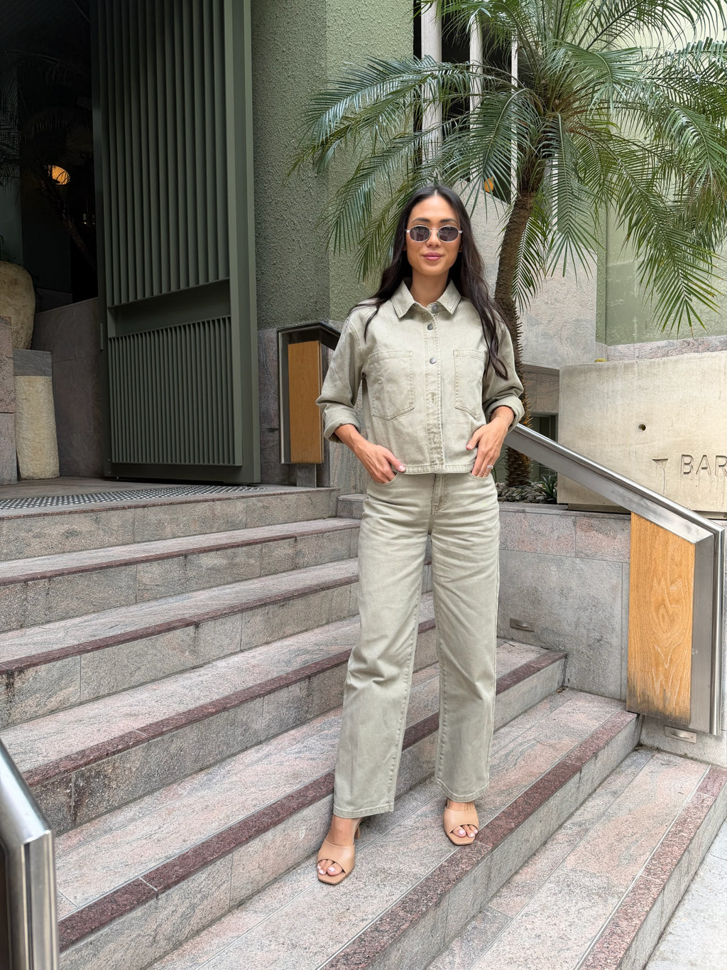 Clare Wide Leg Jean - Olive Denim