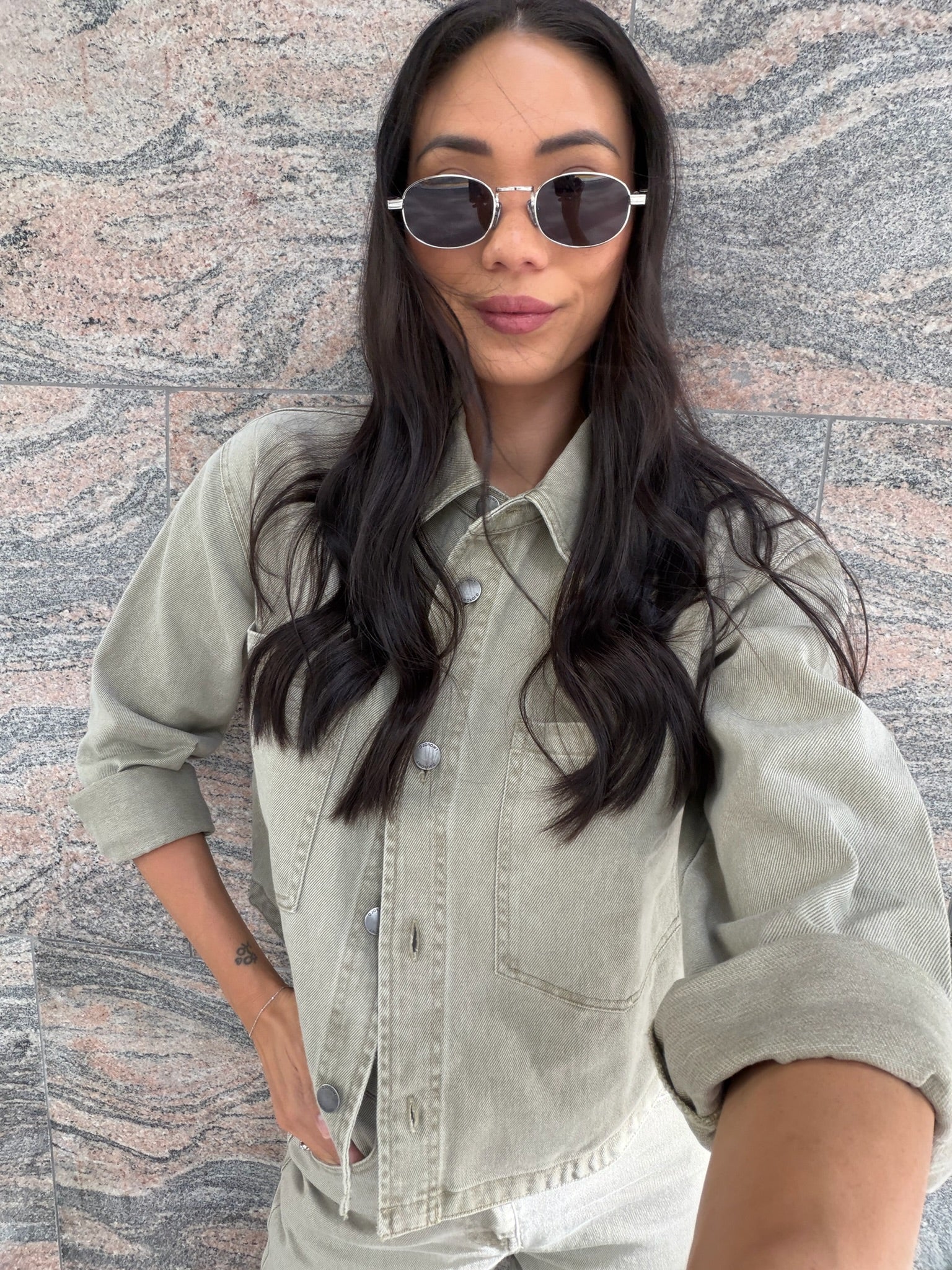Clare Denim Jacket - Olive Denim