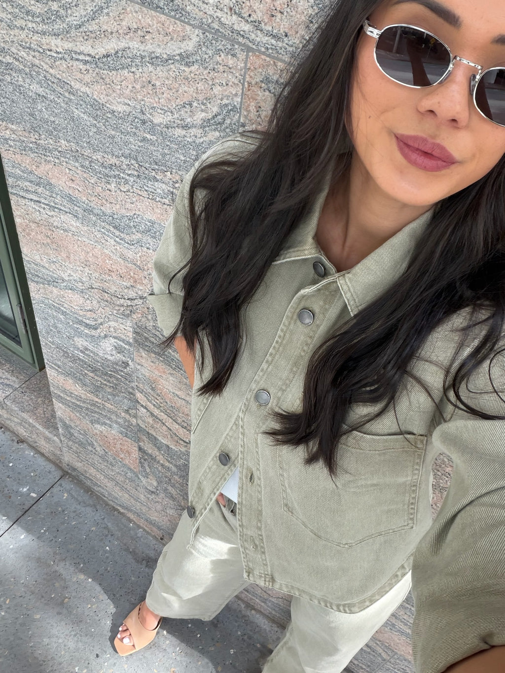 Clare Denim Jacket - Olive Denim