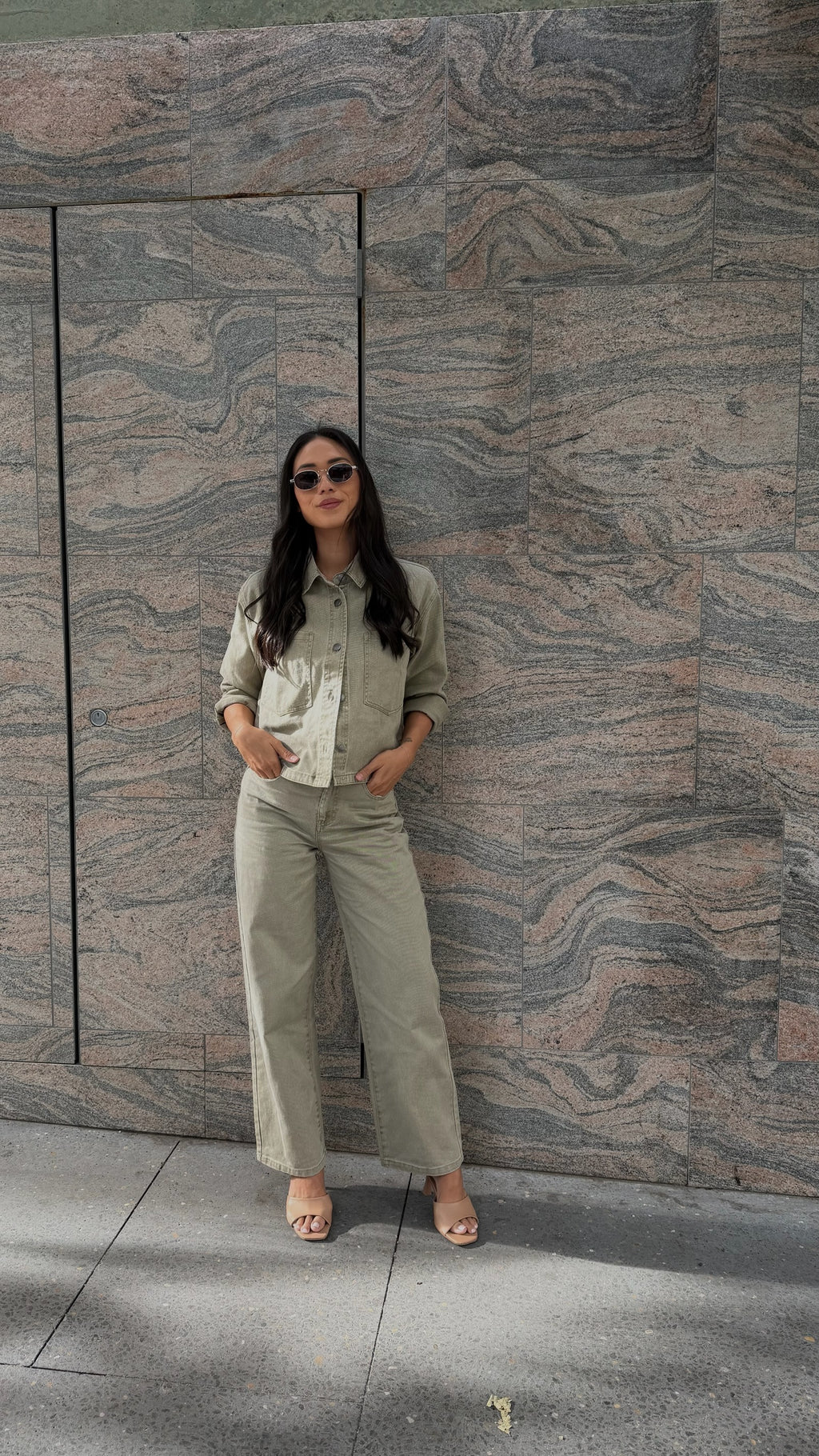Clare Wide Leg Jean - Olive Denim