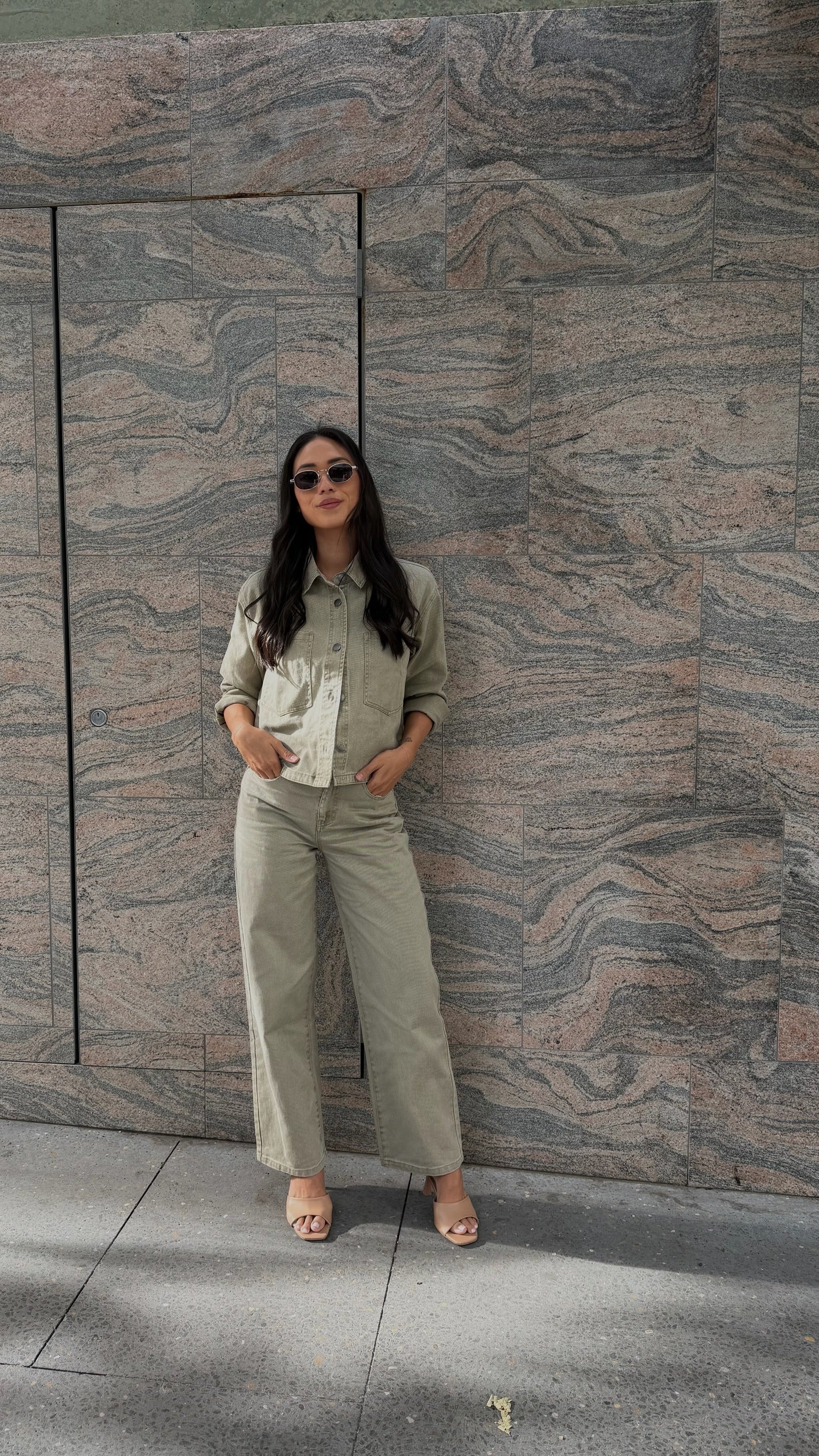 Clare Wide Leg Jean - Olive Denim