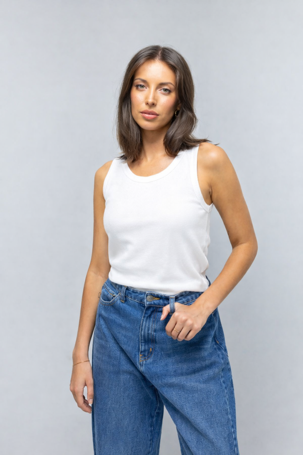 Alba Reversible Ribbed Tank - White