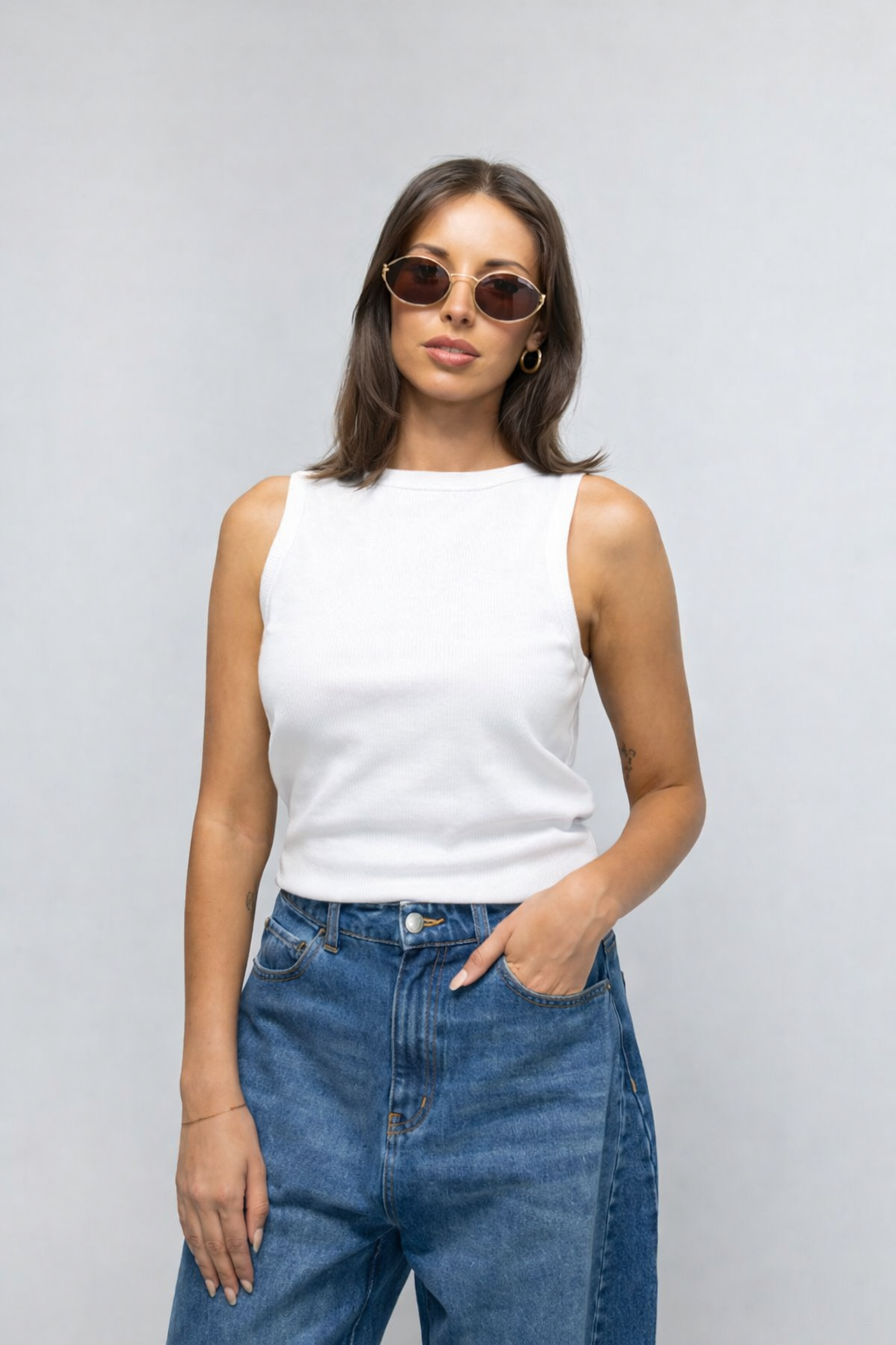 Alba Reversible Ribbed Tank - White