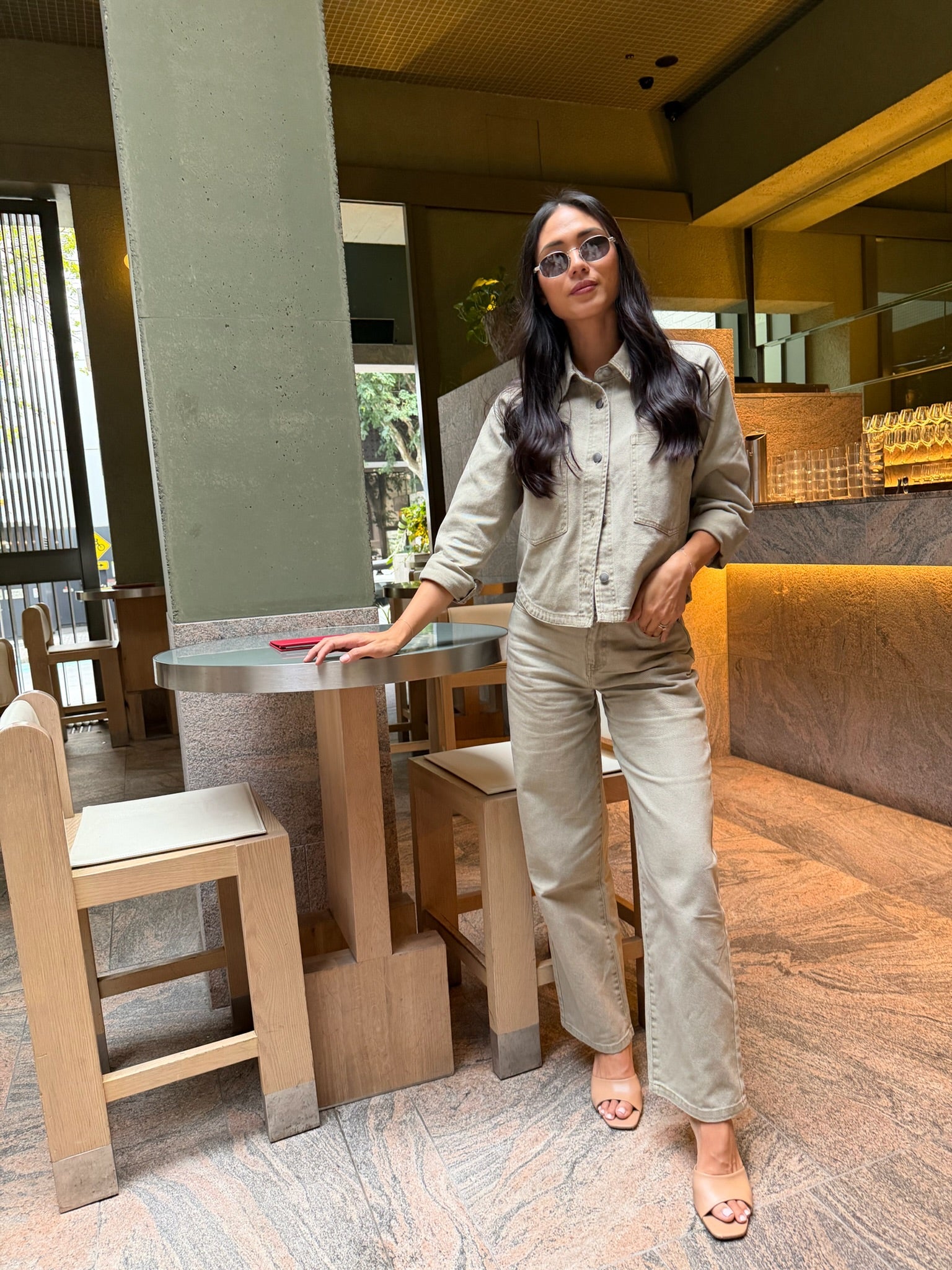 Clare Denim Jacket - Olive Denim