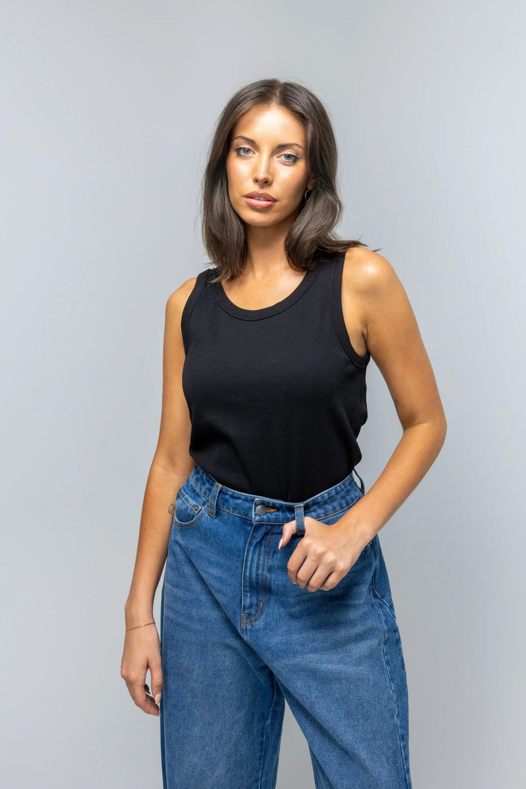 Alba Reversible Ribbed Tank - Black